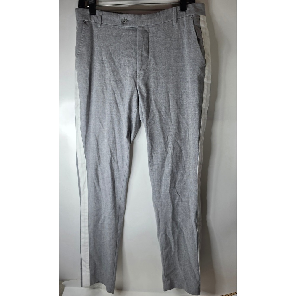 boohooMAN Mens 30R Gray Tuxedo Side Stripe Trousers Slim Fit Dress Pants 30x32